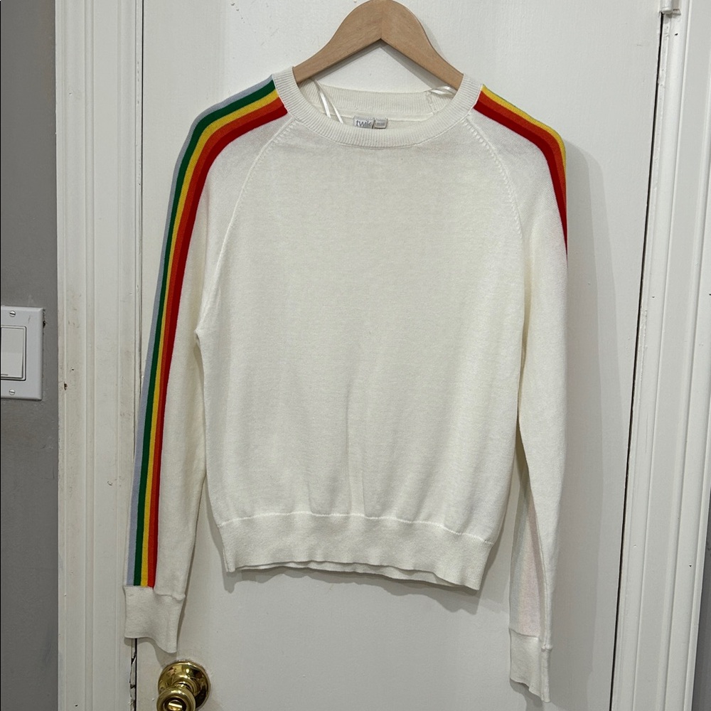 Twik Cream Knit Sweater- stripes on arm XS small - pre owned - see pics
